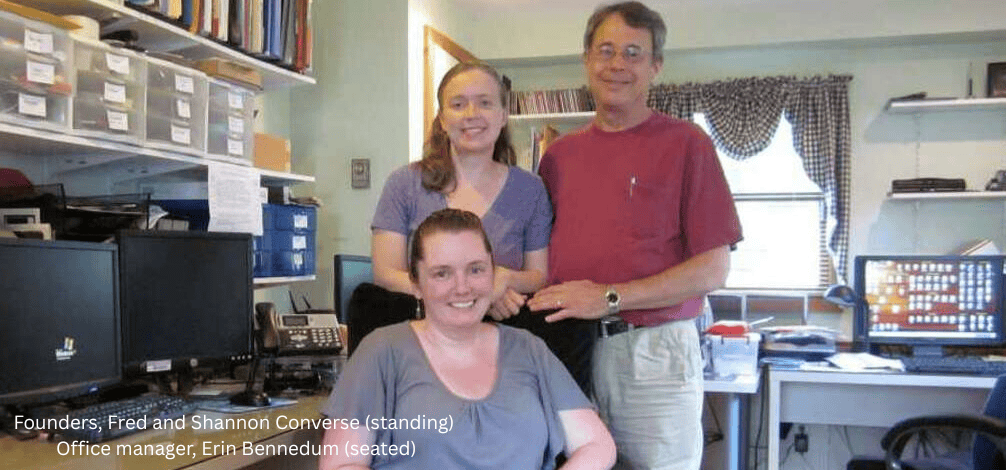 Founders, Fred and Shannon Converse (standing); office manager, Erin Bennedum (seated)